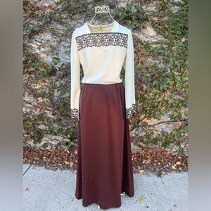 Vintage 1970’s Intricate Eyelet Two-Tone Maxi Dress M/L